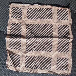 vintage 1970s scarf plaid stripe natural fiber 12.5" x 13" brown pink geometric
